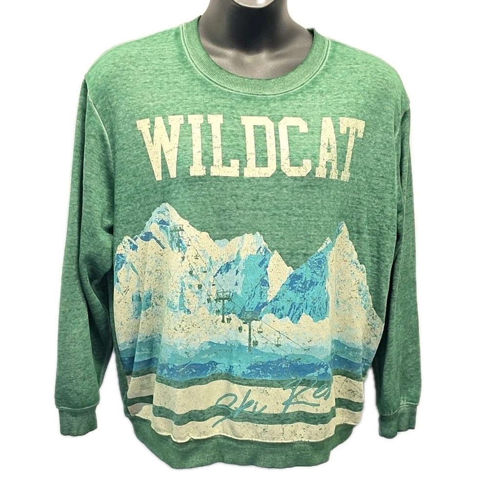 Vinyl Icons Sweatshirt Women XL Green Wildcat Ski Resort Graphic Pullover
